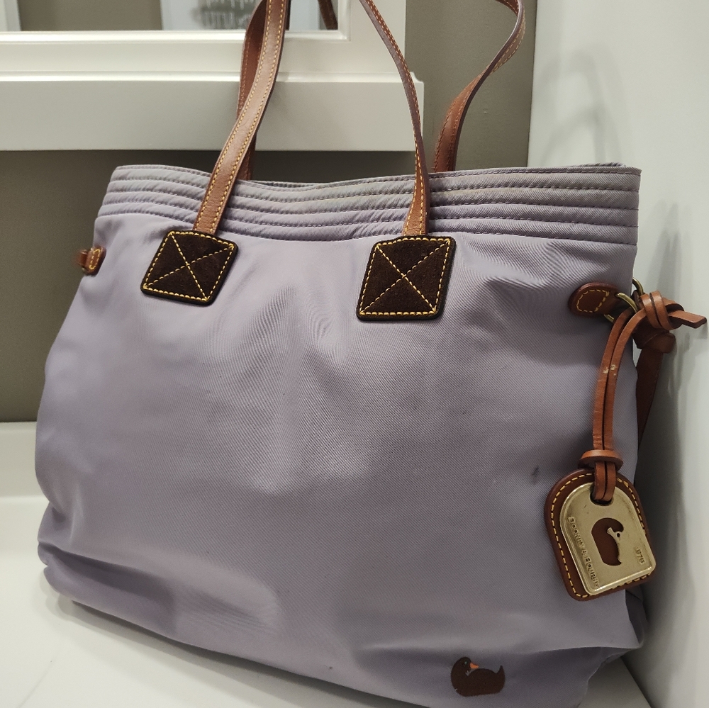 Dooney & Bourke Lavender Nylon Tote with Brown Leather Trim and Straps - Picture 8 of 16